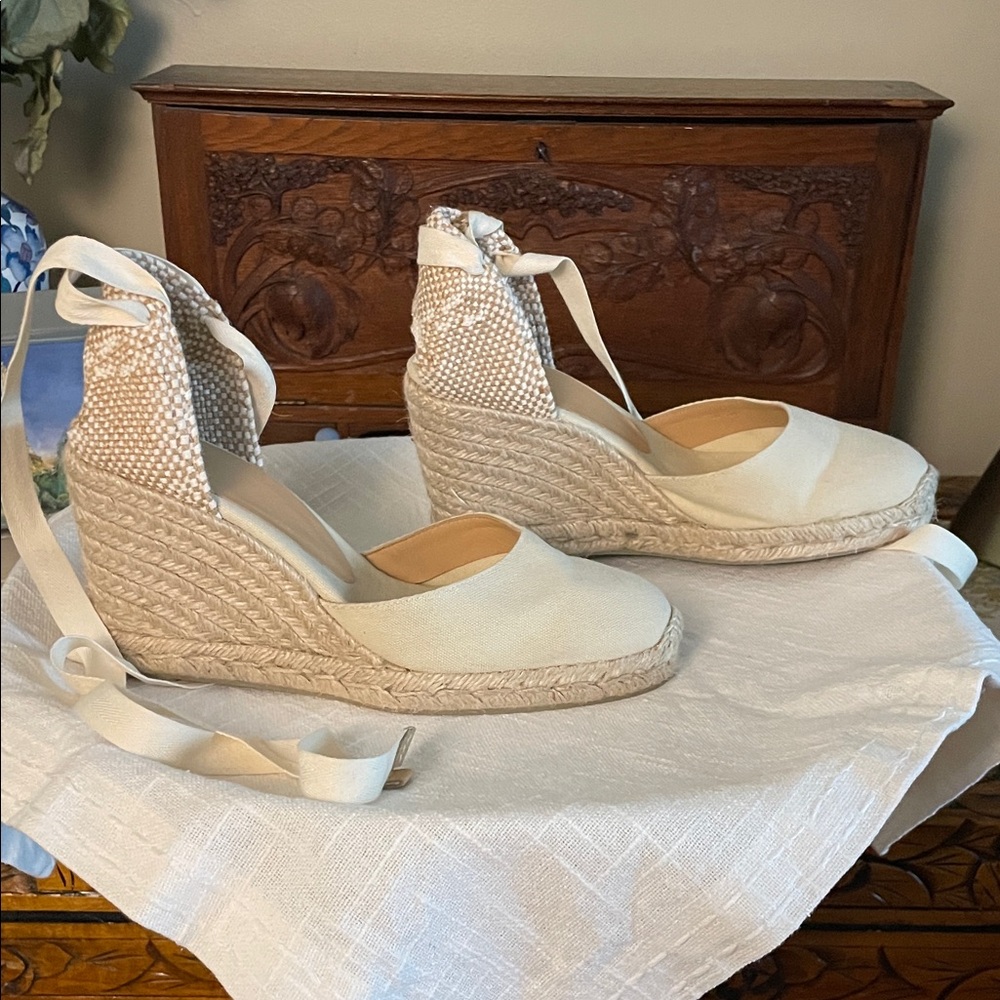 Elegant Cream Espadrille Wedge Sandals EU 38 US 7.5 - Picture 7 of 15